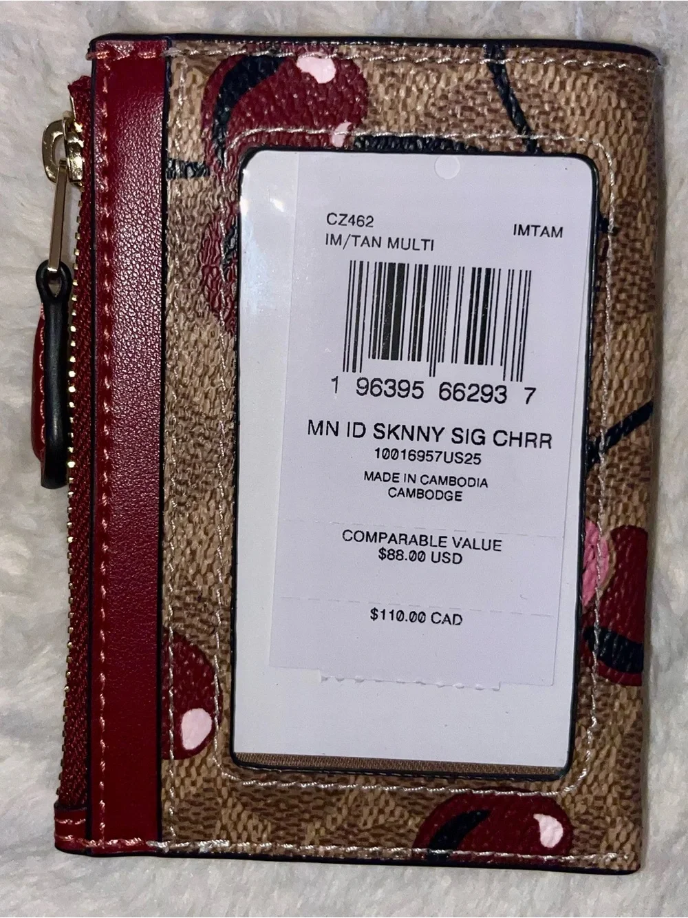 Coach Mini Skinny ID Case in Signature Canvas cherry print